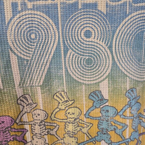 Grateful Dead Thermal Long Sleeve Shirt Off White Medium-Large Dancing Skeletons - Picture 6 of 8